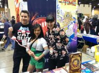 Writer Eric M. Esquivel and artist Missy Pena pose with a Beth Tezuka cosplayer from BRAVEST WARRIORS! (photo taken by S. Hocutt)