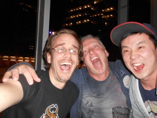 Writer Paul Jenkins and artist Wook-Jin Hunter Clark and I having fun at the Copper Blues!